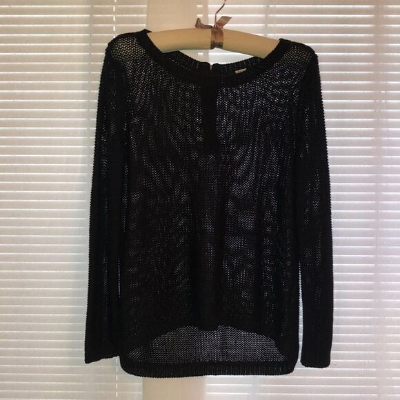 H&M S Divided Reverse Knit Black Crewneck Back Zip High Low Pullover - Picture 1 of 10